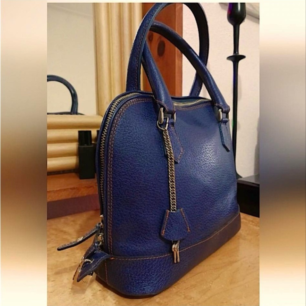 Mario Hernandez Blue pebbled leather domed satchel